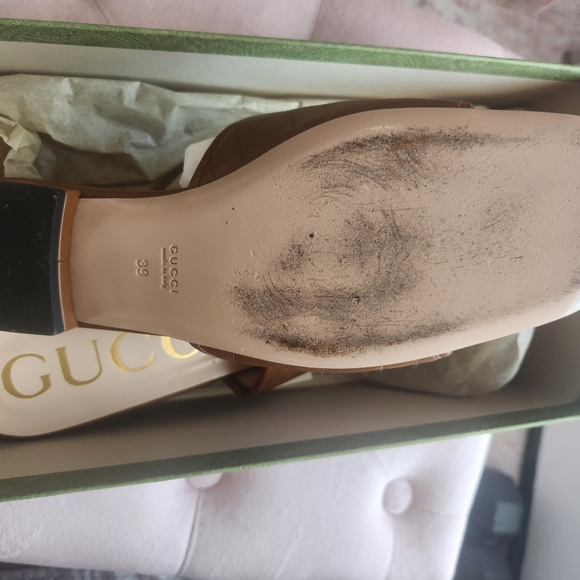 Gucci Brown Quilted Leather GG Logo Slide Sandals - Picture 3 of 3